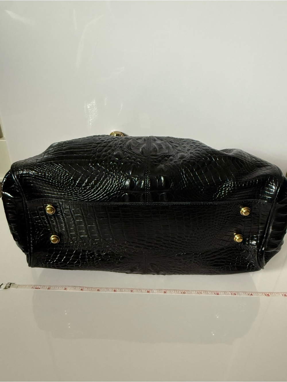 Brahmin Black Croc Embossed Leather Satchel/Shoulder Bag Large Gold Hardware - Picture 15 of 16